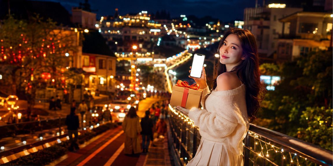 Người dùng tại Đà Lạt tham gia lễ hội và truy cập d5100 trên điện thoại